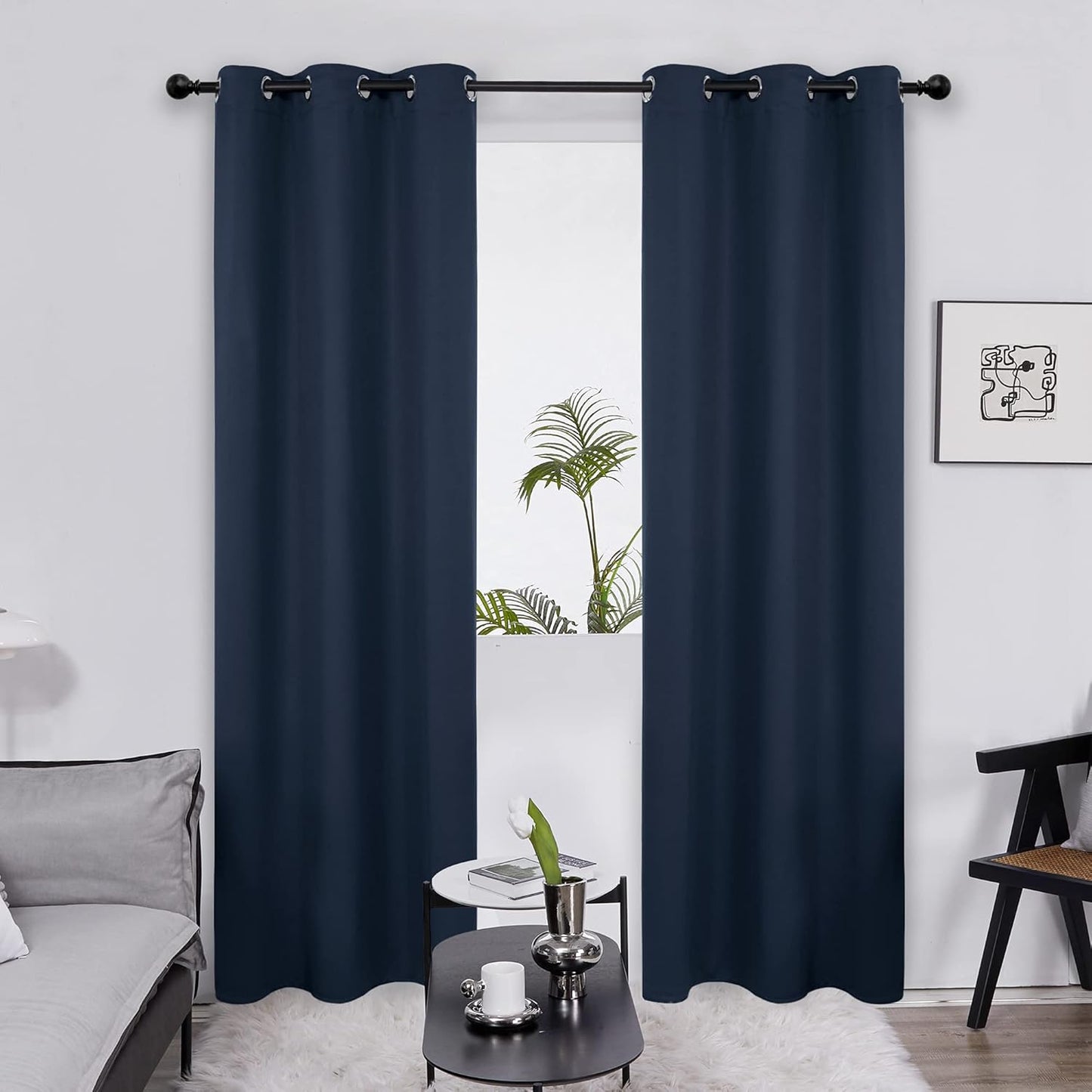 Deconovo Blackout Curtains for Bedroom – Set of 2 42W x 63L Inch Thermal Insulated & Noise Reducing Panels–Home Window Room Darkening Sustainable Grommet Drapes for Living Room and Nursery, Navy Blue