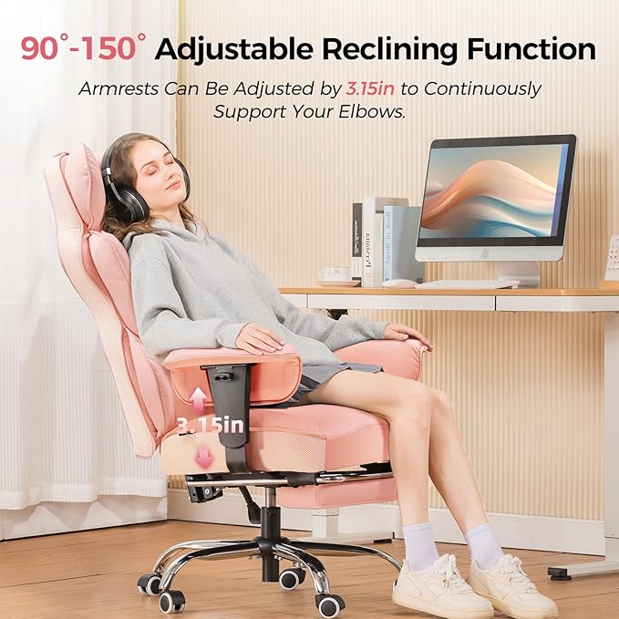 COMHOMA Big and Tall Office Chair 400LBS Wide Ergonomic Gaming Chair with Deluxe Embossing Designed Leather with Foot Rest,150°Reclining Adjustable Armrests Pocket Spring Back Support and Pillow