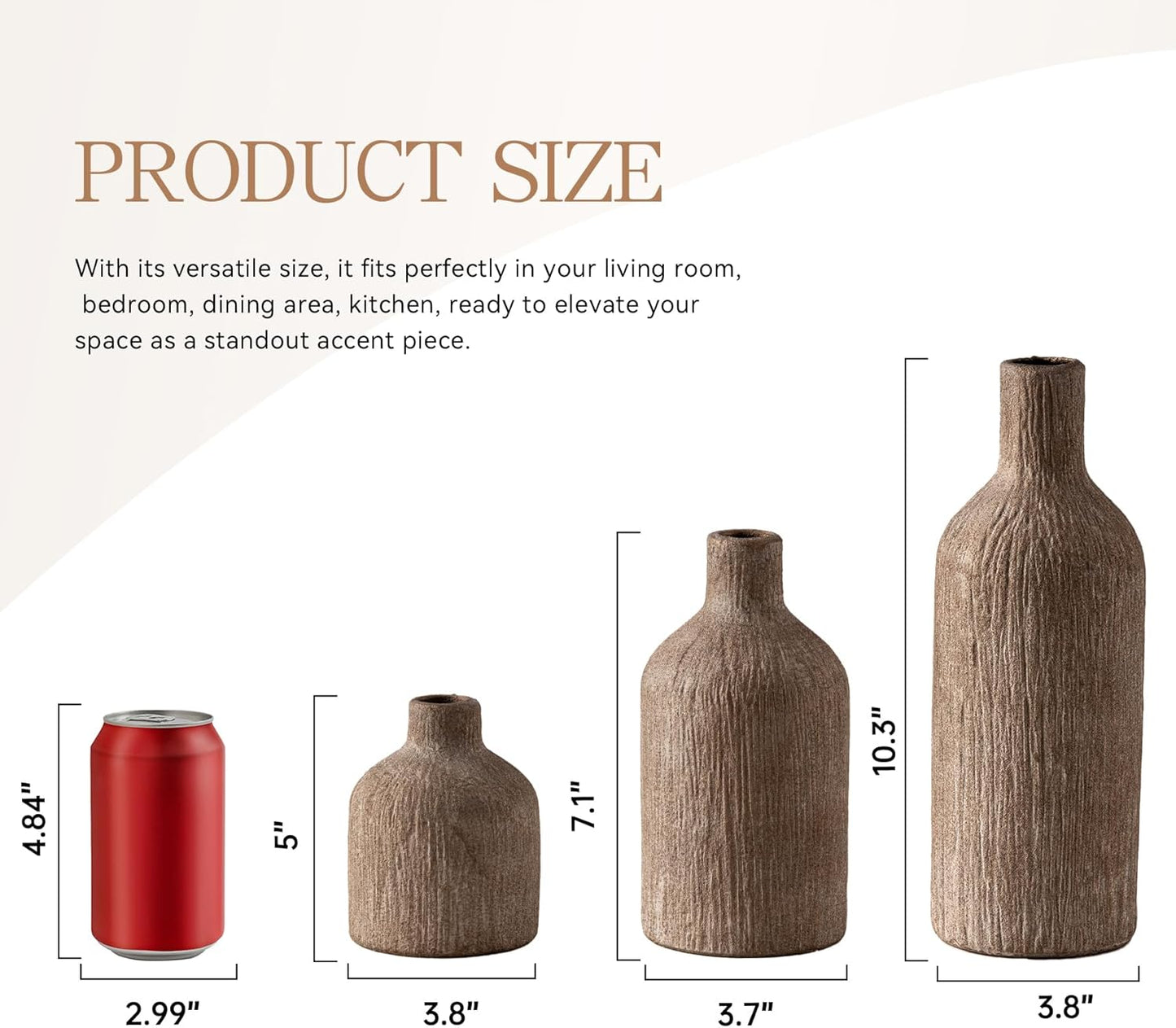 Ceramic Vase Home Table Decor - Brown Flower Vase Set of 3 Living Room Kitchen Decorations Farmhouse Modern Rustic Vases Decorative Centerpiece for Shelf Bedroom Office Bathroom Dining Coffee Desk