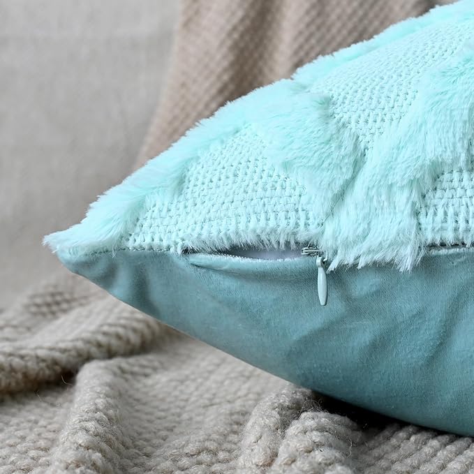 Set of 2 Soft Moroccan Throw Pillow Covers 22x22 Inch Plush Boho Decorative Pillow Cover Accent Cushion Case for Couch Sofa Bed, Light Aqua