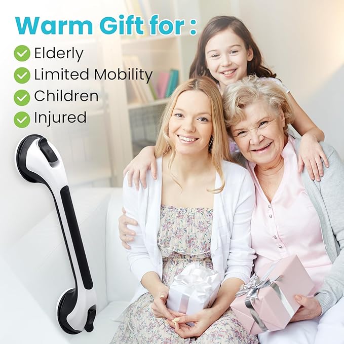 TAILI Shower Grab Bar 2 Pack Suction Grab Bars for Bathtubs and Showers, Heavy Duty Shower Handle Removable Shower Handrails for Seniors and Elderly, Bathroom Safety Grip No Drilling Waterproof, Black