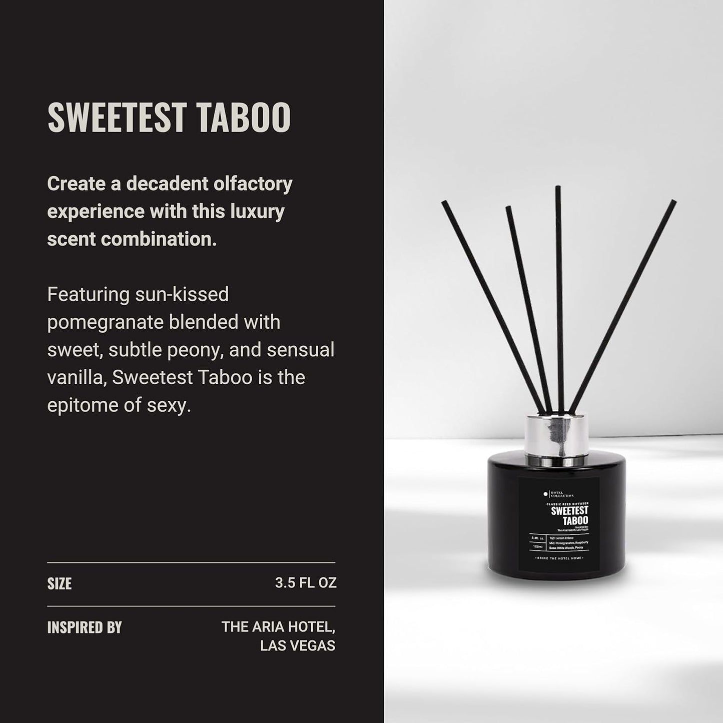 Hotel Collection - Sweetest Taboo - Reed Diffuser Set - Luxury Aromatherapy - Lemon Creme, Pomegranate & Raspberry, White Woods & Floral Peony - Essential Oil Diffusers - Shelf Decor - 100mL/3.5 FL oz
