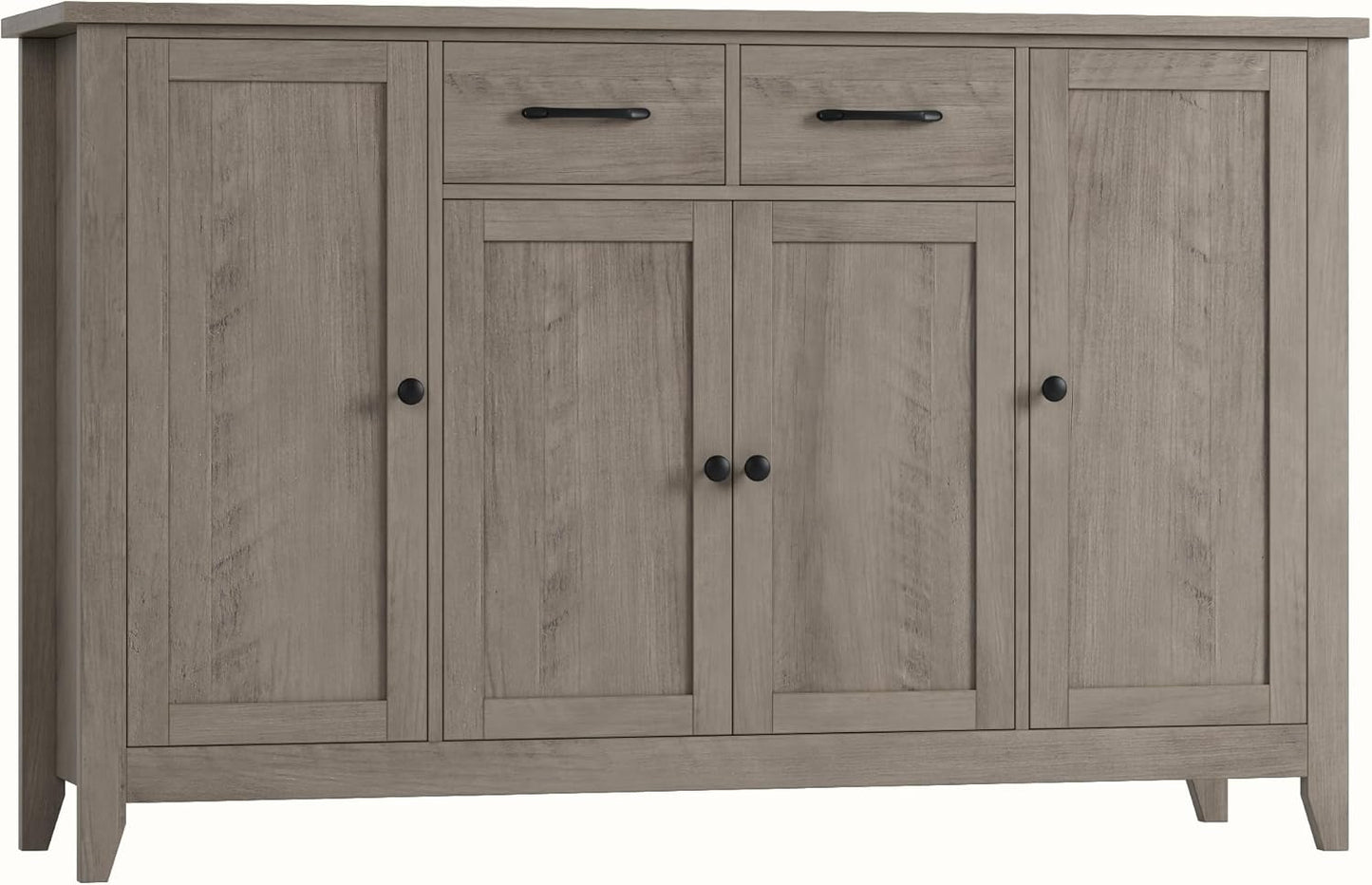 HORSTORS 55" Buffet Cabinet with Storage, Kitchen Buffet Sideboard with Drawers, Large Storage Cabinet with Doors and Shelves, Modern Farmhouse Coffee Bar for Kitchen, Dining Room, Living Room, Grey