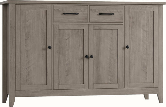 HORSTORS 55" Buffet Cabinet with Storage, Kitchen Buffet Sideboard with Drawers, Large Storage Cabinet with Doors and Shelves, Modern Farmhouse Coffee Bar for Kitchen, Dining Room, Living Room, Grey
