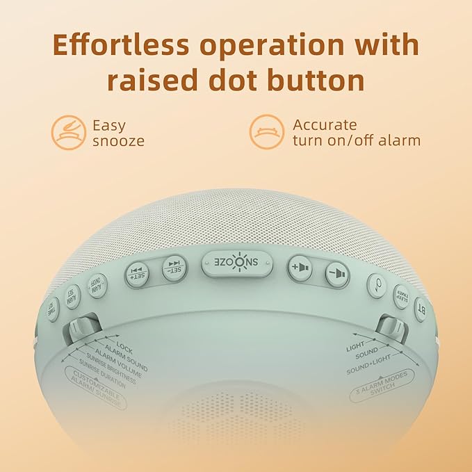 Sunrise Alarm Clock White Noise Machine: Natural Wake Up Light - Dimmable Clock with Bluetooth Speaker for Bedroom - 25 Sleep Sounds for Baby Adults Kids Sage Green