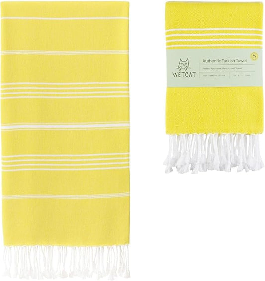 WETCAT Turkish Beach Towel Oversized 38x71 100% Cotton Sand Free Quick Dry Extra Large Light Travel Towel for Adults Beach Accessories Gifts (Yellow, Beach Towel (38" x 71"))