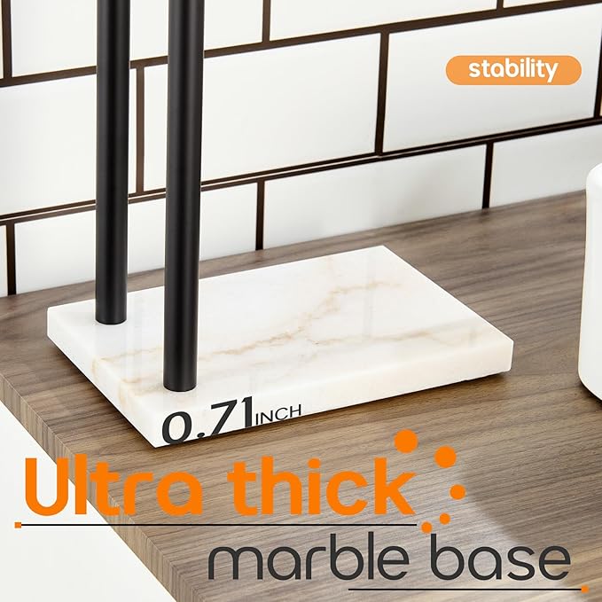 Towel Racks Matte Black Free Standing 2-Tier Hand Towel Holder for Bathroom Vanity Countertop with Thicken Steady Marble Base, Stainless Steel AN7003MB