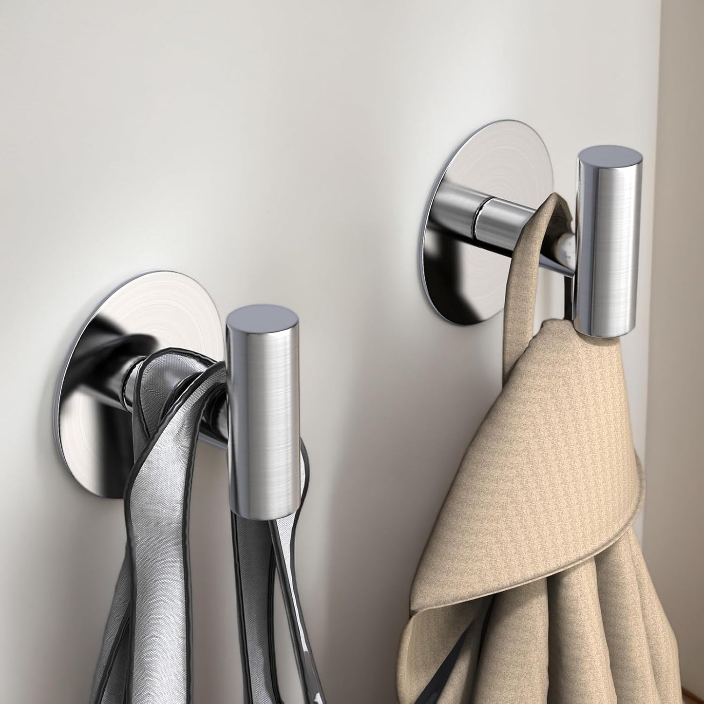 Heavy Duty Self-Adhesive Coat Hooks, Stainless Steel Towel Hooks for Bags, Towels, Robes, Hats, Aprons – No Drill Bathroom, Kitchen, Hotel Wall Hooks (2 Pack, Silver)