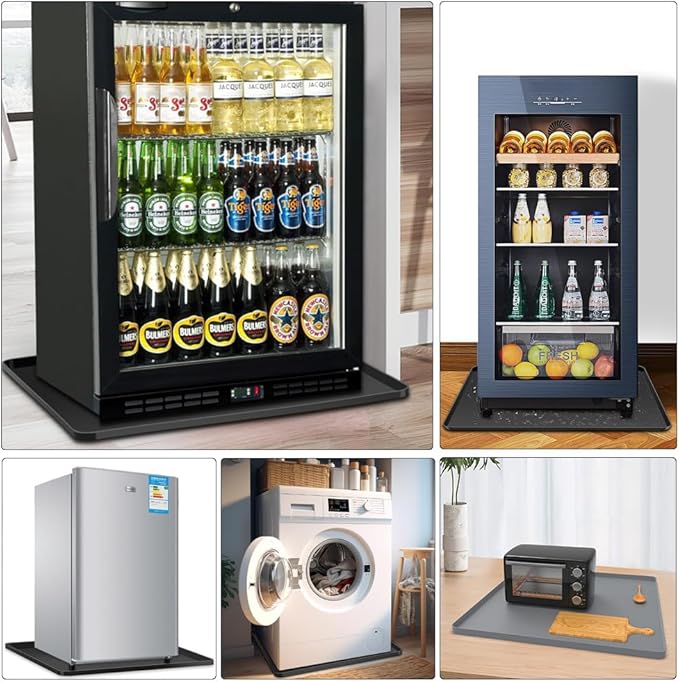 Mini Fridge Silicone Mat with Raised Edges, 24" x 24" x 0.8" Mini Fridge Drip Tray, Mini Refrigerator Carpets Floor Protector (24" Black No Base Raisers)