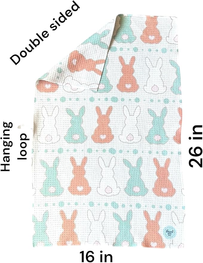 || 2 Pack Double Sided || Not Your Ordinary Dish Towels || Waffle Weave Microfiber || Tea Towels || Highly Absorbent || Hanging Loop || Dish Cloths || Designer Prints || Easter Bunny