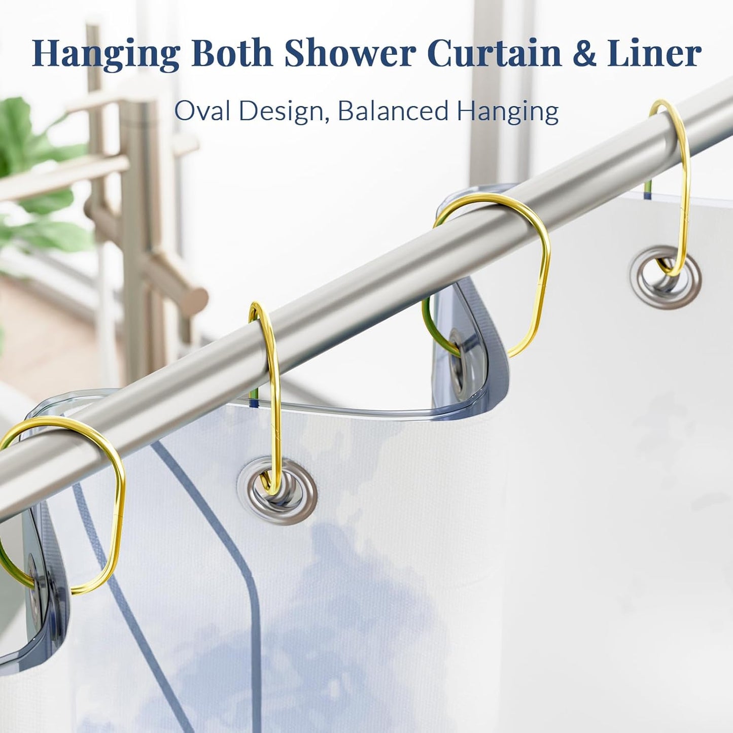 Shower Curtain Rings Gold Shower Curtain Hooks Anti-Drop Shower Rings for Curtain, Metal Shower Curtain Rings Rust Proof, Shower Hooks for Shower Curtain Rod, 12 Pcs Gold Curtain Rings