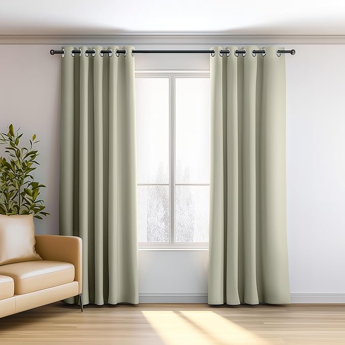 Kitchen Thermal Insulated Blackout Room Darkening Curtains 72 Inches Long for Bedroom Living Room Grommet Natural Curtains 42x72 Inches Long 2 Panels