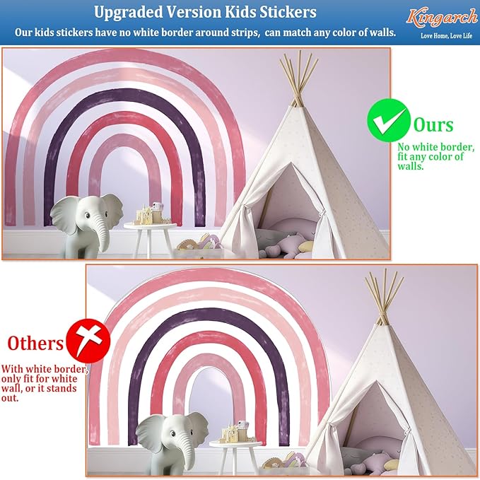 Large Boho Rainbow Wall Decals, Colorful Peel and Stick Fabric Nursery Wall Decor, Removable Home Room Wall Decor Murals Stickers for Kids Girls Toddler Bedroom Living Room Playroom