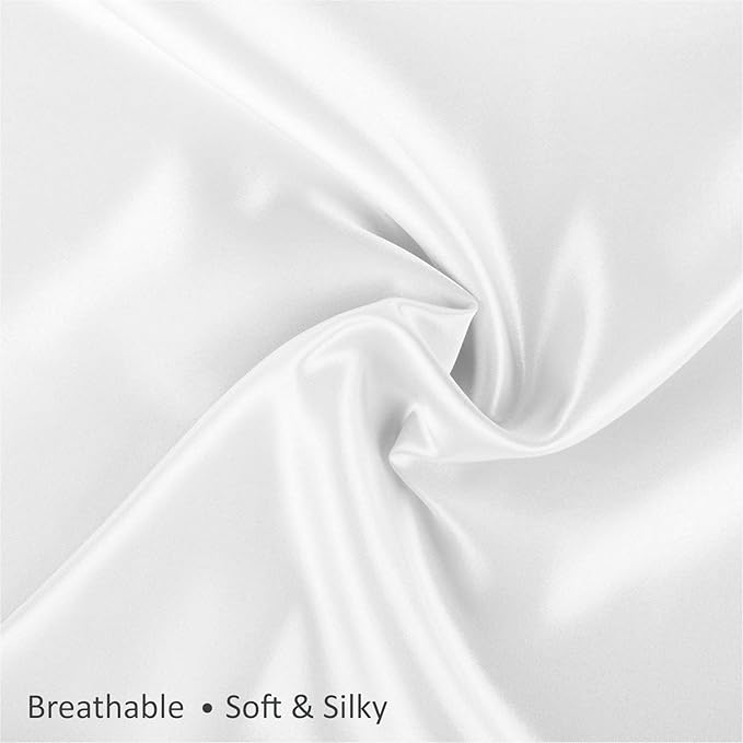 Satin Pillowcase with Zipper for Hair and Skin Care, Feels Soft and Cool Like a Silk Pillowcase, White Satin Pillow Cases 2 Pack, Slik Pillow Cover, Standard Size - Set of 2