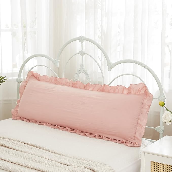 Pink Body Pillow Cover 20x54inches Long Pillowcase Ruffled Pillowcases Shabby Chic Ruffled Fringe Decor Body Ruffled Pillow Sham Cute Pillowcase (1 Body, Pink)