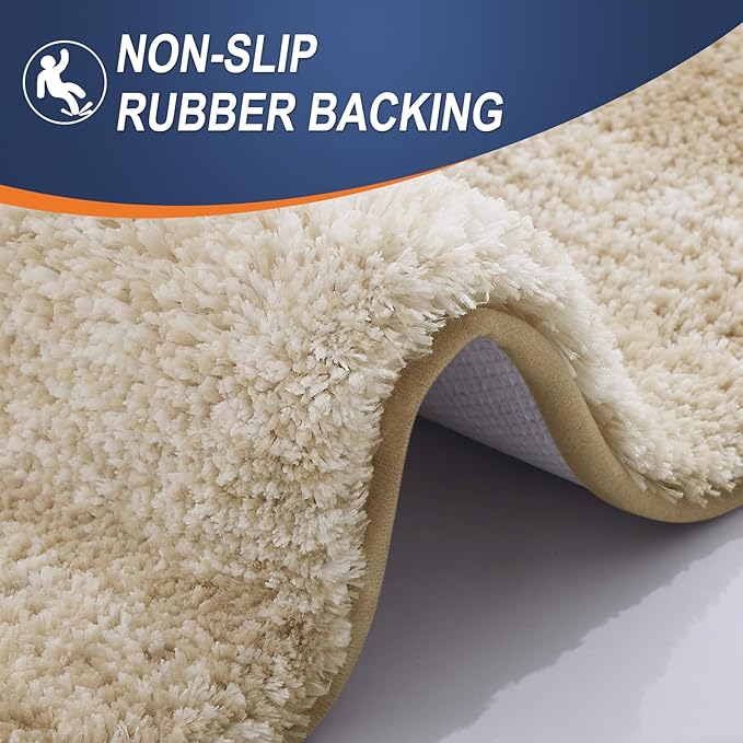 OLANLY Bathroom Rug Set 2 Piece, Soft Absorbent Microfiber Bath Mats and U-Shaped Contour Toilet Rug, Non-Slip, Machine Wash Dry, Plush Shaggy Bath Mats for Bathroom (24"x16"+24"x20", Tan)