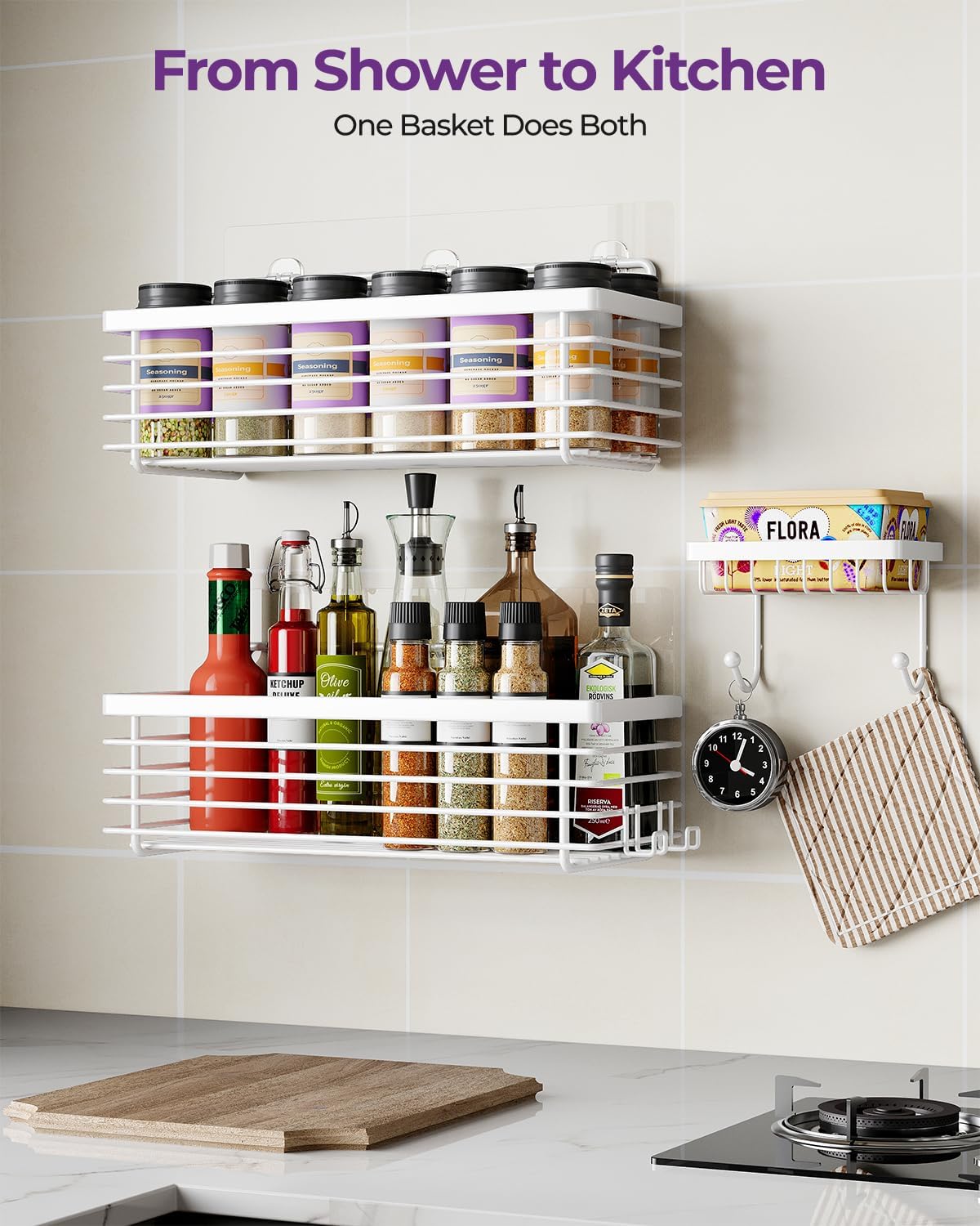 ODesign Shower Caddy 3 Pack SUS304 Stainless Steel-No Drilling-Shower Bathroom Shelves Rack,Rustproof Wall Mounted,Adhesive Shower Shelf Basket Organizer-White