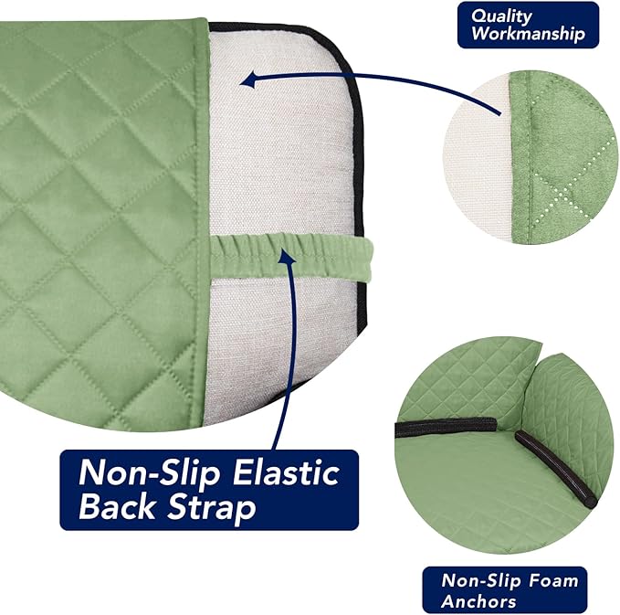 PureFit Reversible Quilted Sofa Cover, Water Resistant Slipcover Furniture Protector, Washable Couch Cover with Non Slip and Elastic Straps for Kids, Dogs, Pets (4 Seater Sofa, Sage Green/Ivory)
