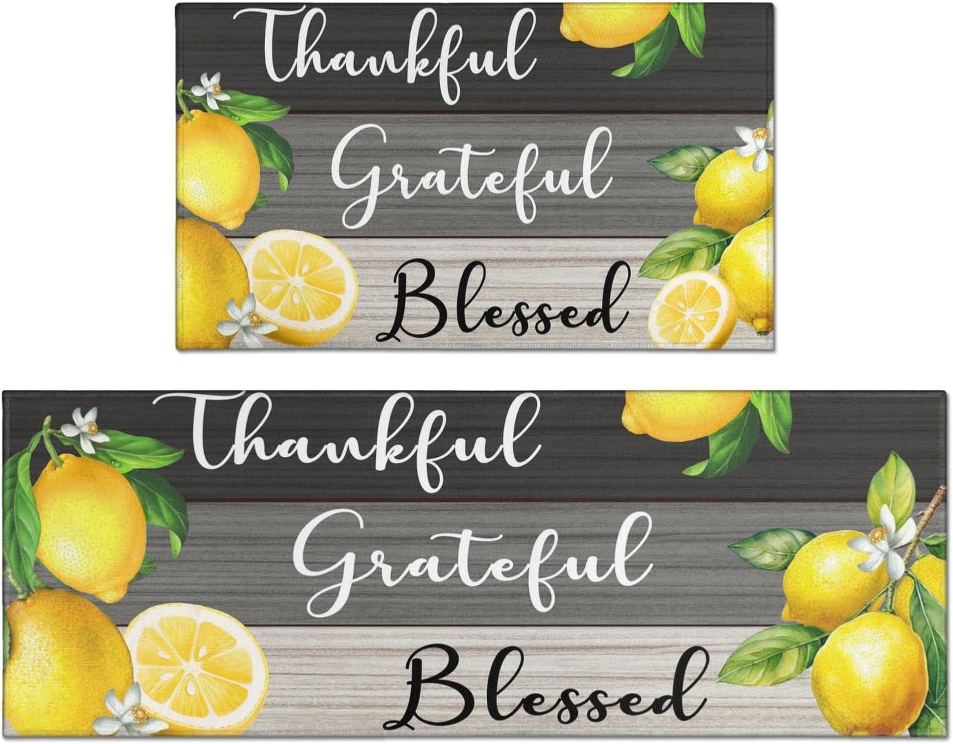 2 Piece Lemon Kitchen Decor Rugs Set, Farmhouse Country Kitchen Rugs and Mats Non Skid Washable Absorbent Microfiber Kitchen Accessories Decoration Floor Mats 17"x47"+17"x30"