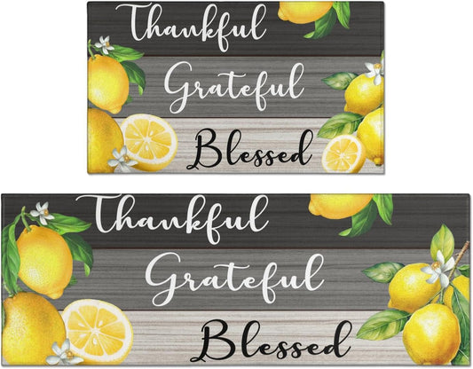 2 Piece Lemon Kitchen Decor Rugs Set, Farmhouse Country Kitchen Rugs and Mats Non Skid Washable Absorbent Microfiber Kitchen Accessories Decoration Floor Mats 17"x47"+17"x30"