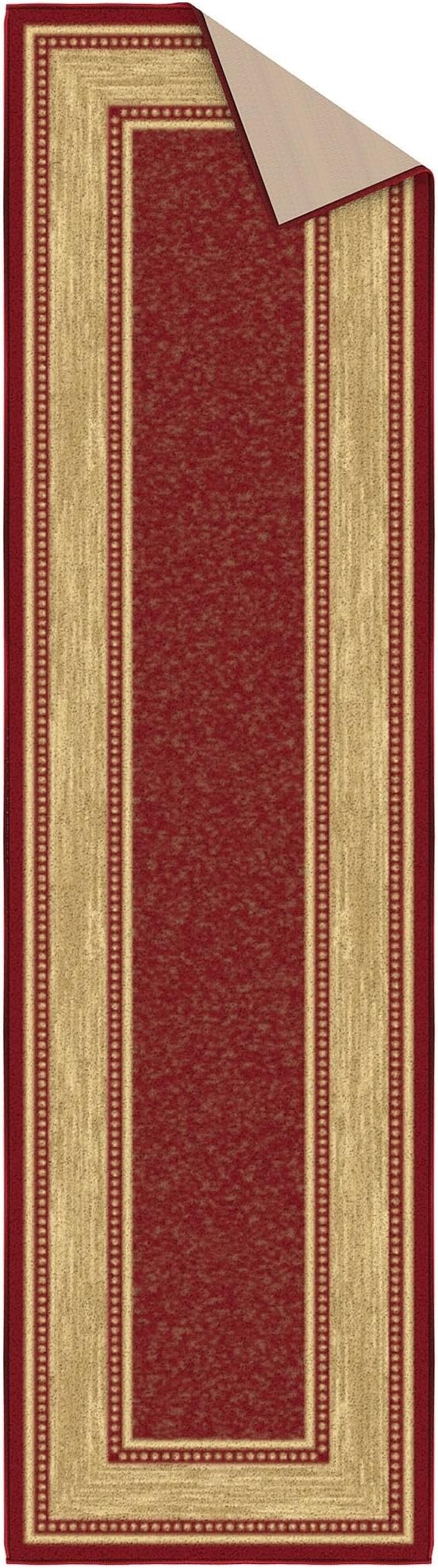 Ottomanson Hallway Runner Rug 1'10" x 7' Non Slip Border Area Rugs Easy to Clean Laundry Rug Runner Durable & Pet Friendly Floor Carpet Runners for Hallways Entryway Living Room Kitchen Bathroom, Red