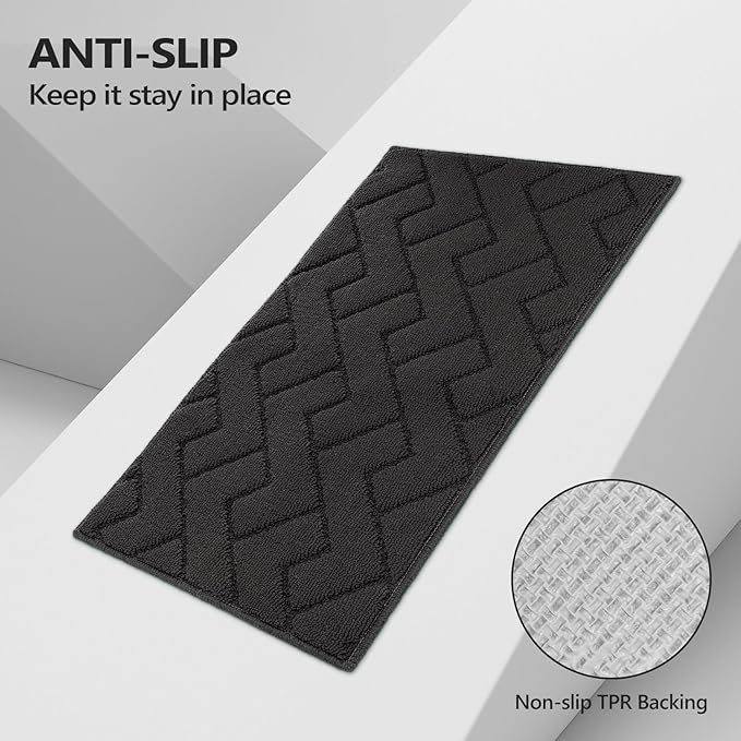 hicorfe Kitchen Rugs and Mats Sets,2 Pieces Super Absorbent Polypropylene Non-Slip Rug,Soft Comfort Floor Mat,Machine Wash for Kitchen,Hallway,Office,Sink,Laundry(20" x 31.5"+20" x 59",Charcoal)