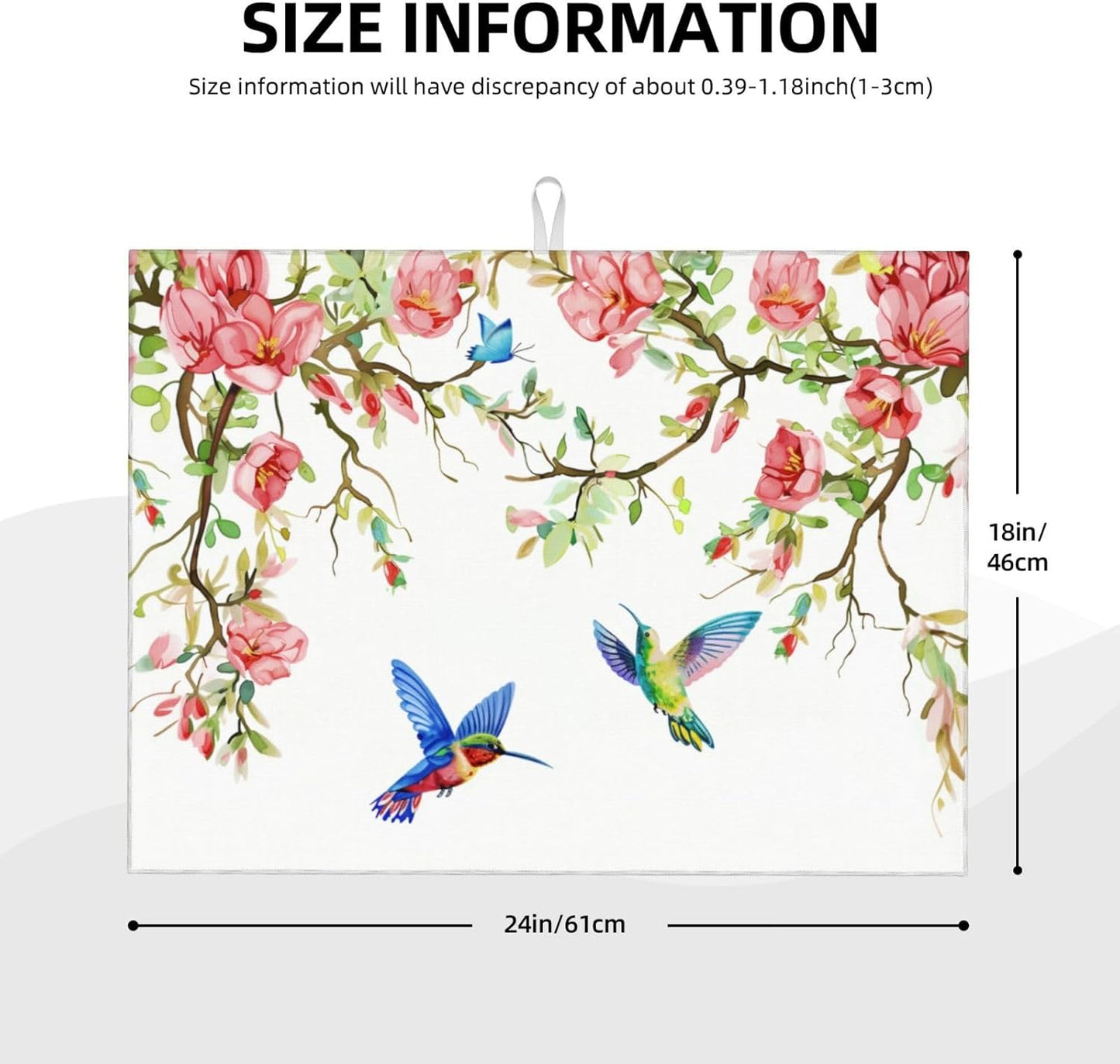 Hummingbird Butterfly Magnolia Dish Drying Mat 18x24 For Kitchen Counter Absorbent Microfiber Dishes Pad Dish Drainer Rack Mats Fast Dry Kitchen Accessories