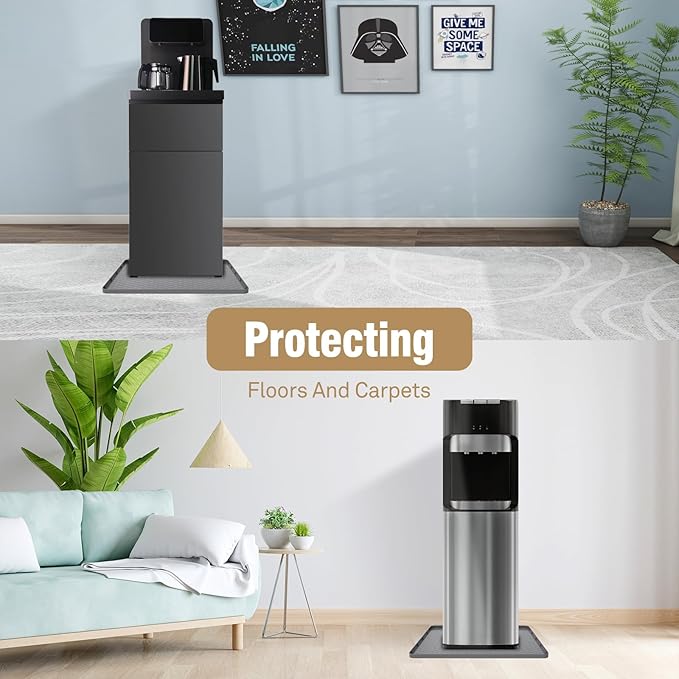 Water Cooler Mat - (22" x 19") Non-Slip Water Cooler Dispenser Mat with Raised Edges for Floor Protection, Under Water Cooler Dispenser Mat, Great for Bedrooms,Kitchens, Offices, Bars (Gray)