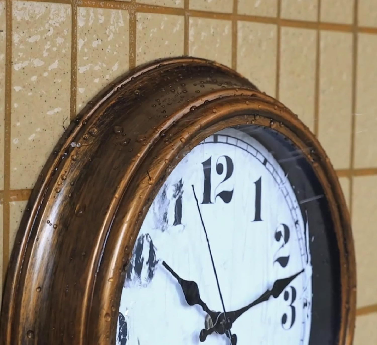 45MinST 12 Inch Indoor/Outdoor Retro Round Waterproof Wall Clock with Thermometer, Silent Non-Ticking Battery Operated Quality Quartz Wall Clock Home/Patio Decor(Bronze)