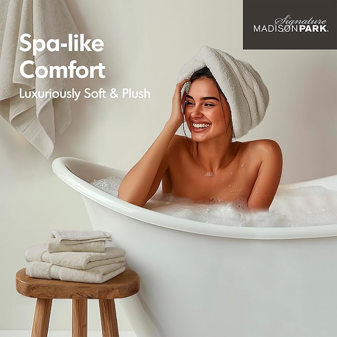 Madison Park 800GSM Bath Sheet Towel Oversized 34" x 68" 2 Pack 100% Cotton Bath Towel Set Highly Absorbent Hotel Spa Quality for Bathroom, Natural