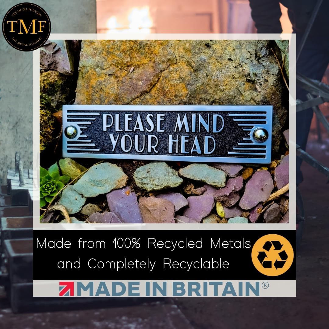 The Metal Foundry Mind Your Head Metal Door Sign. Art Deco Style Home Décor Accessories Door Or Wall Aluminium Plaque. Handmade In England.