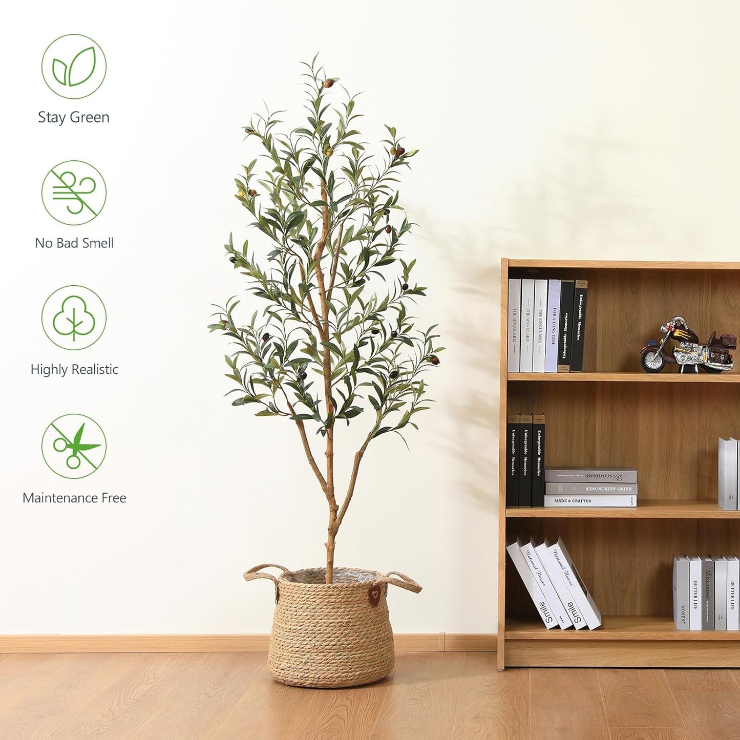Kazeila Artificial Olive Tree 5FT Tall Faux Silk Plant for Home Office Decor Indoor Fake Potted Tree with Natural Wood Trunk and Lifelike Fruits
