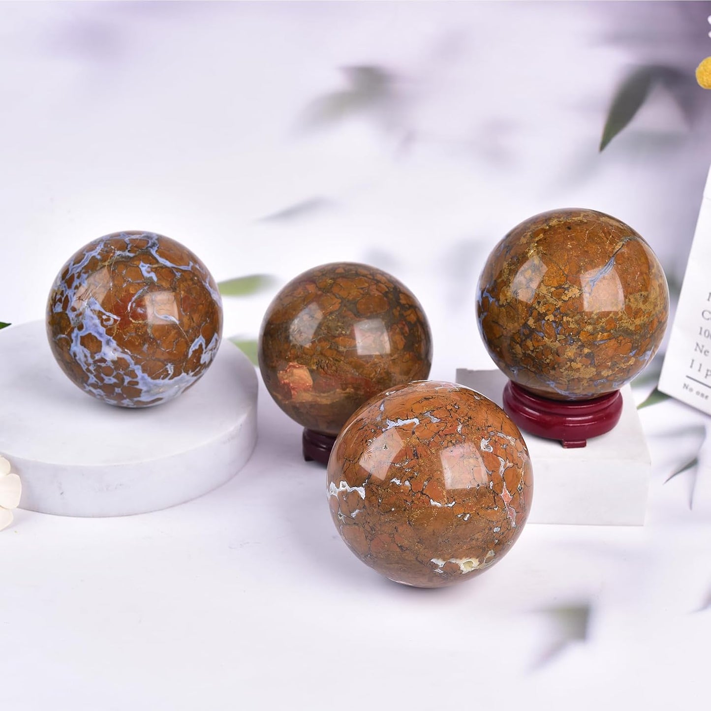 JIC Gem Large Crystal Ball Sphere Yellow Agate Healing Crystal Gemstone Ball with Display Stand Home Decor Meditation Grid Energy Balance (90-100mm)