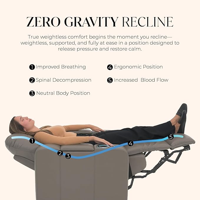 Seatcraft Diamante Zero-Gravity CoolZero Italian Leather Home Theater Seating, Power Headrest, Power Recline, Row of 3, Gray