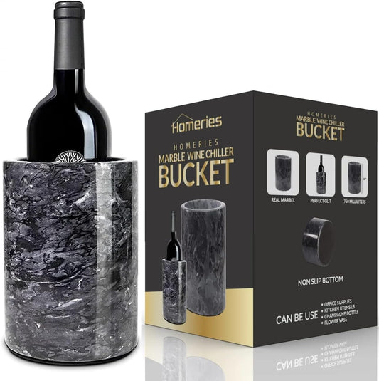 Homeries Marble Wine Chiller Bucket - Wine & Champagne Cooler for Parties, Dinner – Keep Wine & Beverages Cold, Wine Chillers for Bottles – Holds Any 750ml Bottle (Gray)