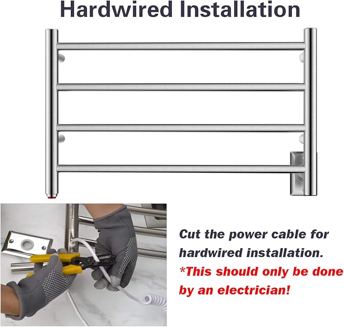 HEATGENE Towel Warmer 4 Bar Towel Dryer Wall-Mounted Plug-in Bath Towel Heater - Brushed