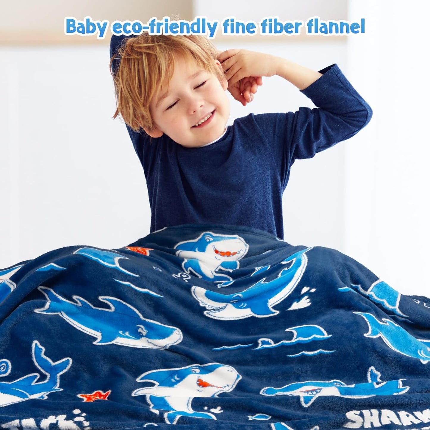 Jekeno Shark Glow in The Dark Blanket Gifts for Girls Boys Christmas Birthday Kids Teens Age 1 2 3 4 5 6 7 8 9 10 12 13 14 15 16 Years Old Child Ocean Anchor Throw Blue 50"x60"