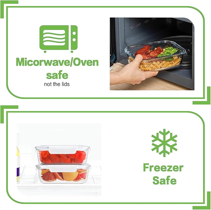 HOMBERKING 24pc Glass Food Storage Containers with Lids, Glass Meal Prep Containers with Leak Proof Snap Lock Lids, Airtight Bento Lunch Boxes, Kitchen Storage (12 lids & 12 Containers) - White