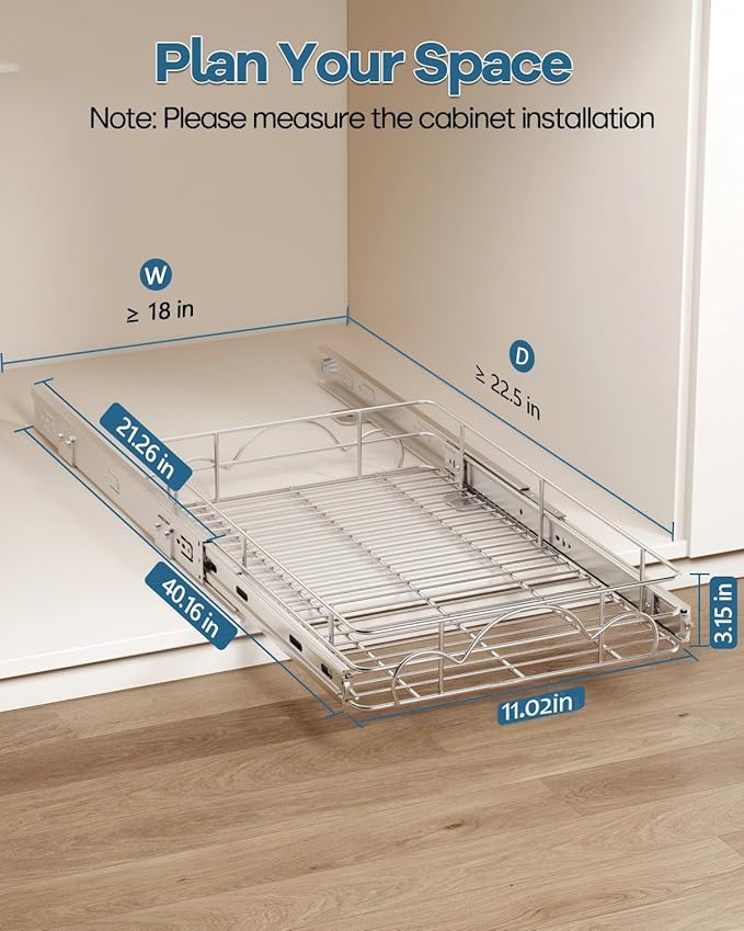 Pull Out Cabinet Organizer, Home Shelf Organization, Heavy-Duty Pull Out Shelves for Cabinets, Slide Out Drawers Organizer for Kitchen, Pantry(11" W*21" D)