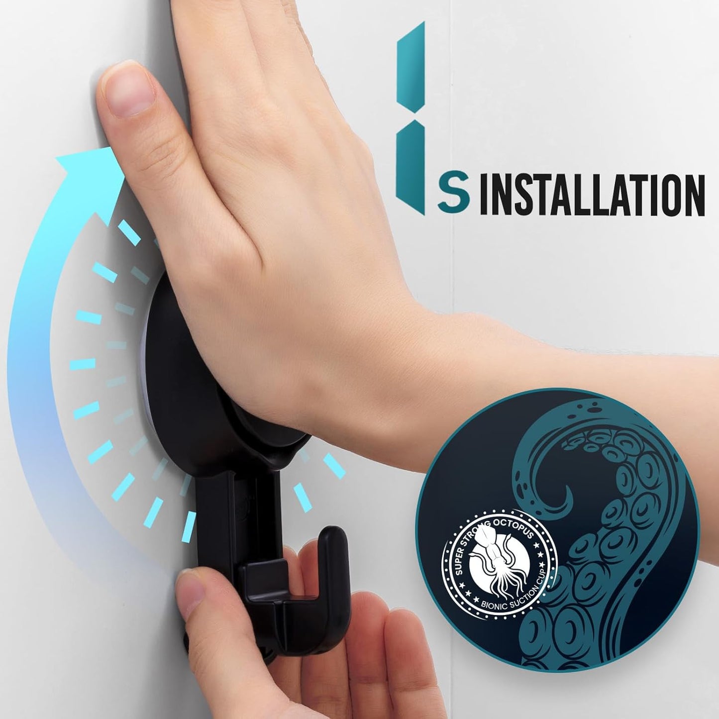 TAILI 4 Pack 360° Rotatable Powerful Suction Cup Shower Hooks for Towel, Loofah, Damage-free Hanging Versatile Wall Hooks for Inside Bathroom, Decoration, Removable Suction Holders, Easy to Use, Black