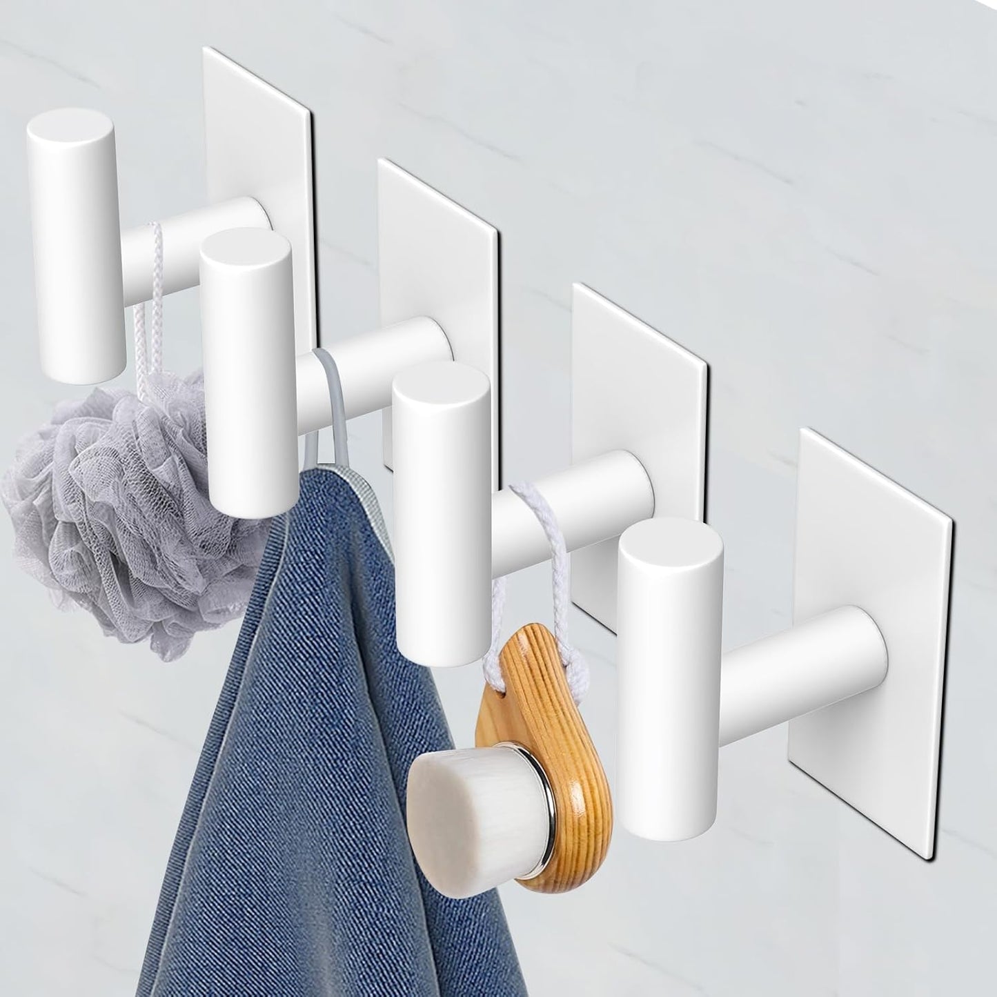 VAEHOLD Wall Towel Hooks, Heavy Duty Sticky Holder Waterproof Towel Hooks for Hanging Coat, Clothes, Closet Hook Wall Mount for Kitchen (White, 4 Pack)