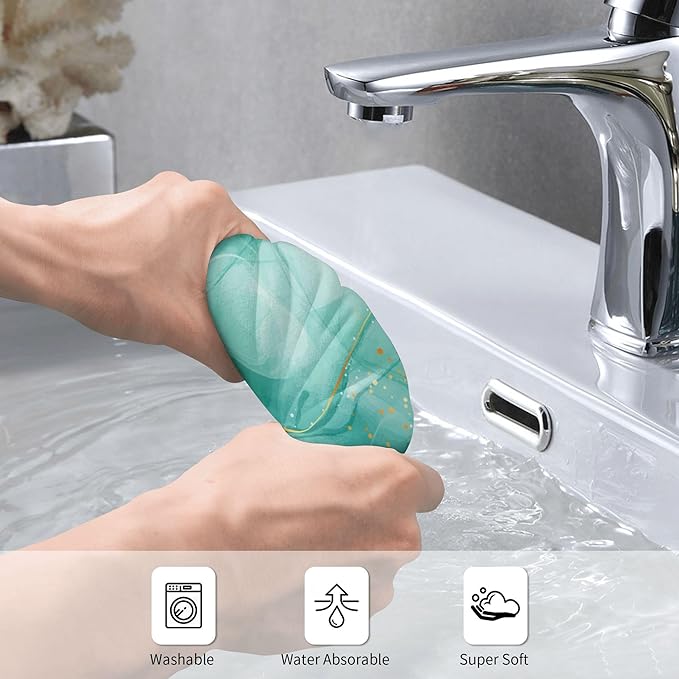 Teal Gold Marble Bathroom Hand Towels Decorative Set of 2 Green Turquoise Bath Hand Towels for Bathroom Kitchen Home Gym Yoga Spa 14"x28" Soft Absorbent Farmhouse Decorative Towel