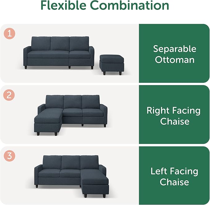 HONBAY Convertible Sectional Sofa, L Shaped Couch with Reversible Chaise for Small Space, Blue