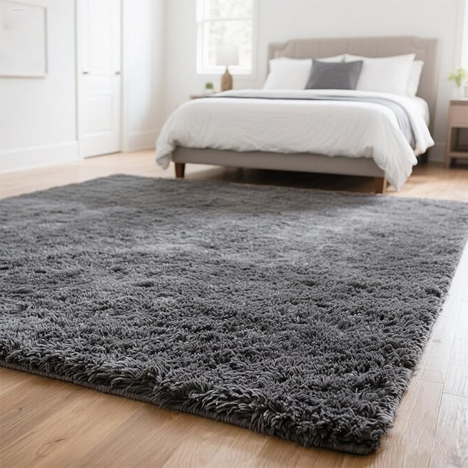 5x8 Grey Fluffy Area Rugs for Bedroom, Soft Indoor Plush Rug for Living Room, Large Furry Fuzzy Shag Floor Carpet for Kids Nursery Boys Room Dorm Classroom Home Office Decor Mat