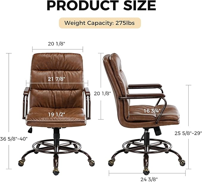 EUREKA ERGONOMIC Home Office Chair Ergonomic Desk Chair, Comfortable Office Chair Leather Executive Chair Mid Century Vintage 360° Swivel with Lumbar for Office Home Bedroom