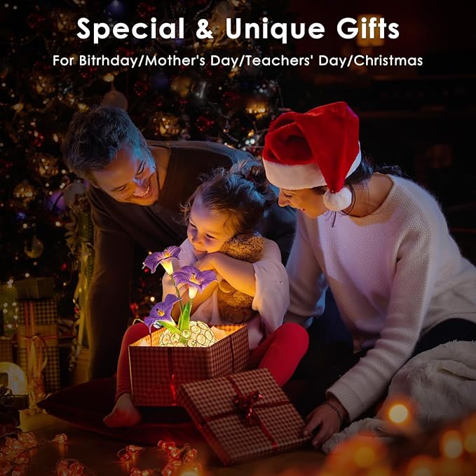 Morning Glory Flower Lamp, Rechargeable Cordless Touch Table Lamp, 3 Color Dimmable LED Night Light, Bedroom Bedside Touch Nightstand Lamp Artificial Flowers Housewamring, Gifts for Women Mom