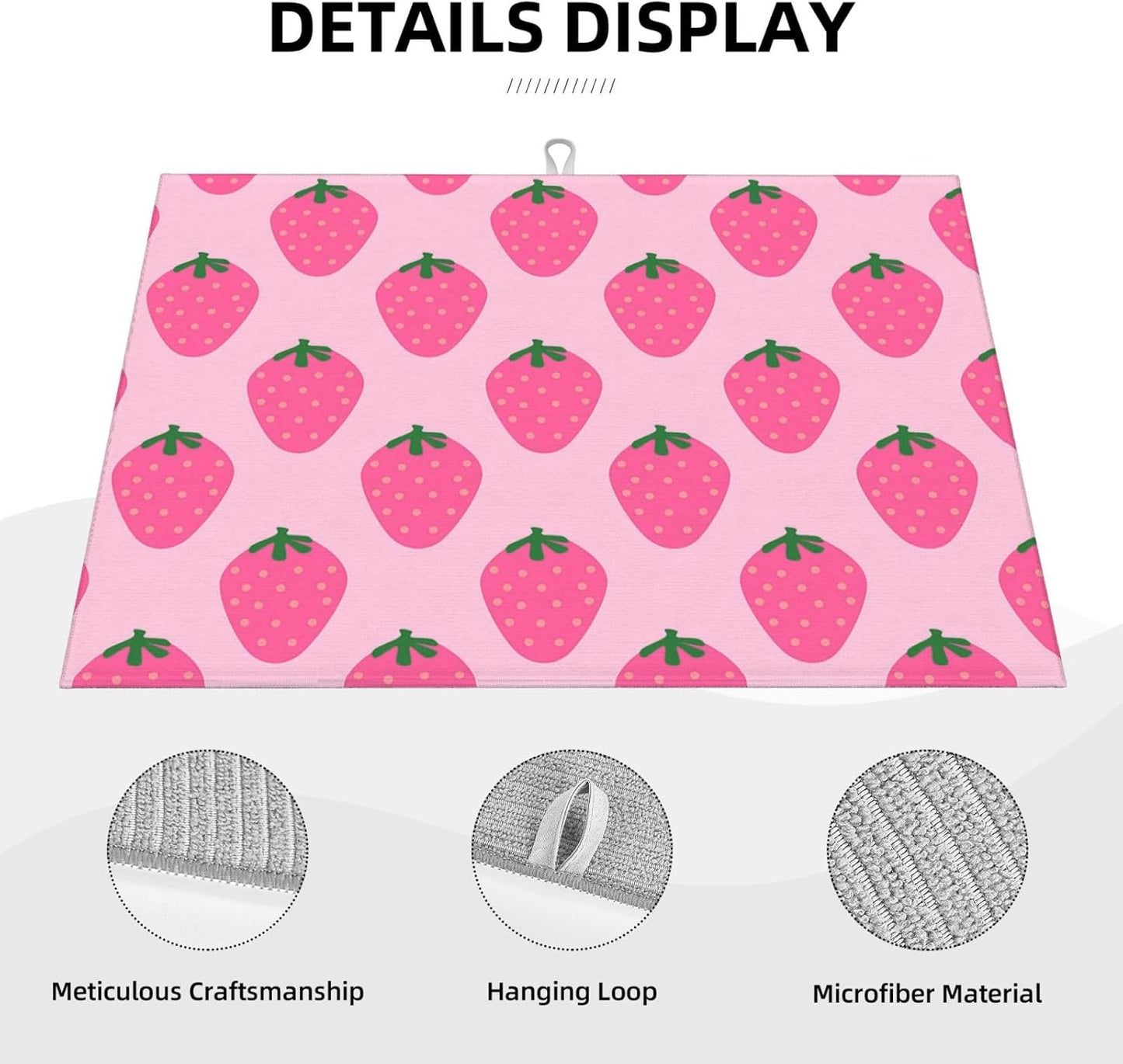 Absorbent Dish Drying Mat For Kitchen Counter, Strawberry Pink Fruit Microfiber Dish Drying Pad, Kitchen Gadgets For Easy Clean Multi-Use