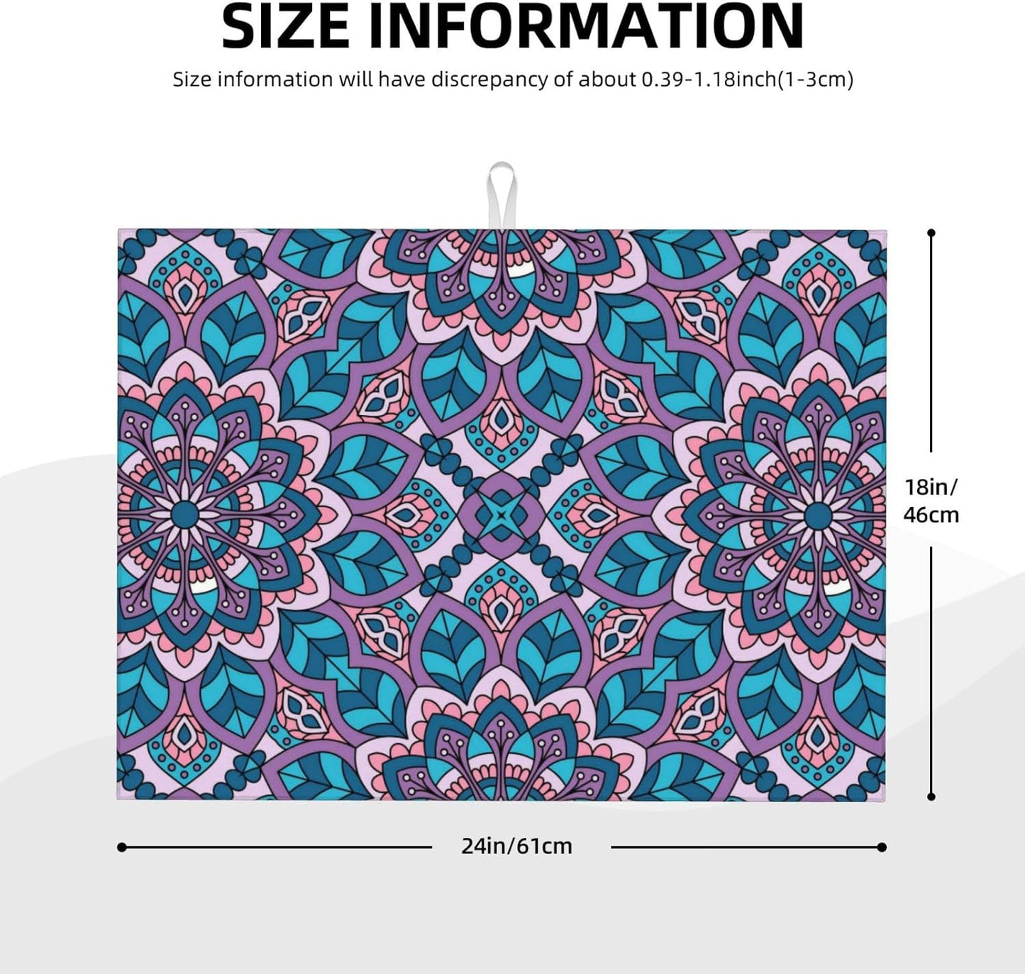 Boho Blue Purple Floral Pattern Dish Drying Mat 18x24 For Kitchen Counter Absorbent Microfiber Dishes Pad Dish Drainer Rack Mats Fast Dry Kitchen Accessories