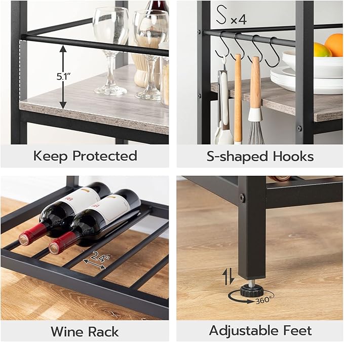 HOOBRO Kitchen Island with Storage, Kitchen Island Table with Power Outlet, 3 Tier Coffee Station and Microwave Stand, for Home, Dining Room, Greige and Black BG021ZD01