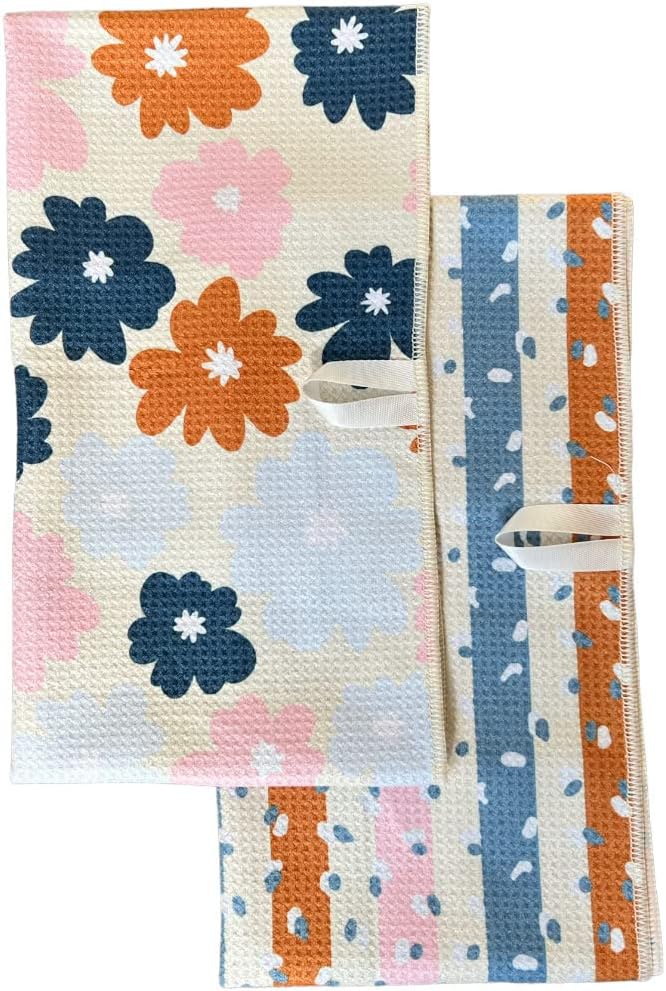 2 Pack Double Sided Kitchen Towels || Dish Towels ||Quick Dry || Designer Prints || Highly Absorbent || Hanging Hook (Rust)
